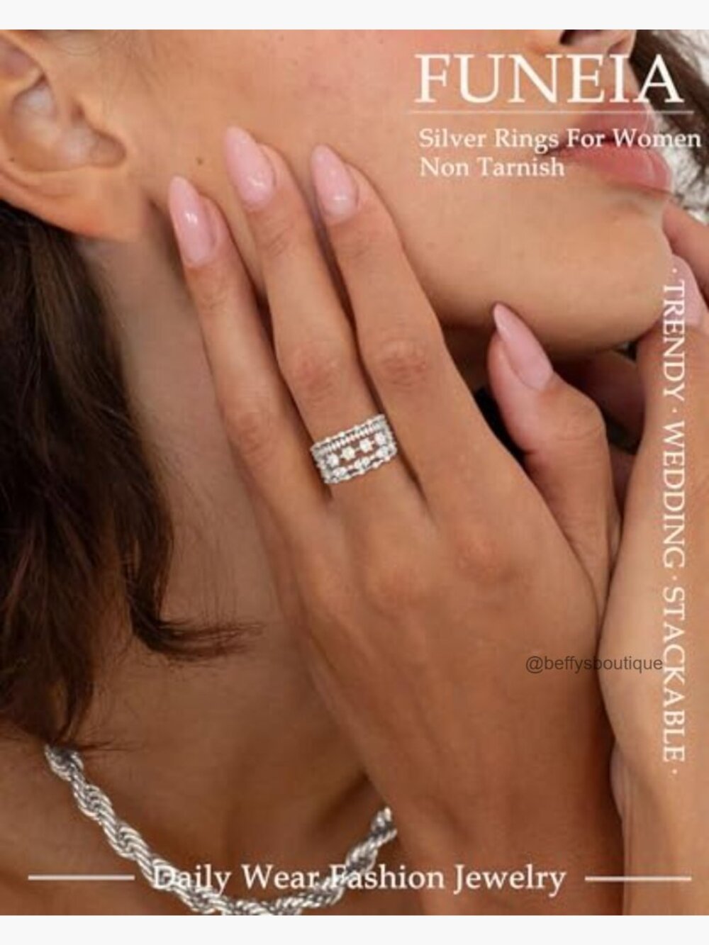 Dainty Stackable Eternity Ring Set for Women Cubic Zirconia Gold Plated Thin - Picture 2 of 7